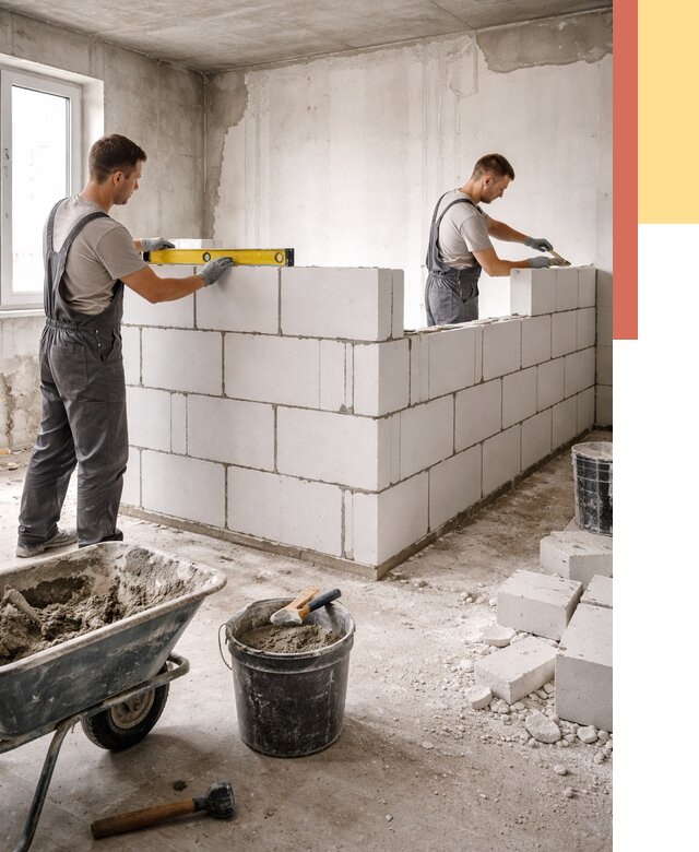 Кладка перегородок из ПГП в Самаре от 2527 руб./м2 — монтаж и возведение под ключ | ОТДЕЛОЧНИК-Смр