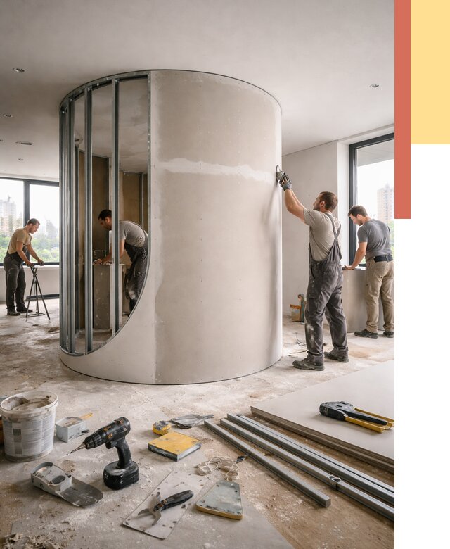 Радиусная перегородка из гипсокартона в Самаре от 2931 руб. под ключ | ОТДЕЛОЧНИК-Смр