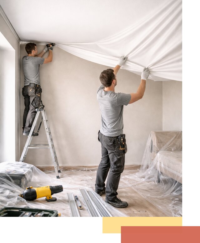 Монтаж тканевого натяжного потолка в Самаре недорого и быстро