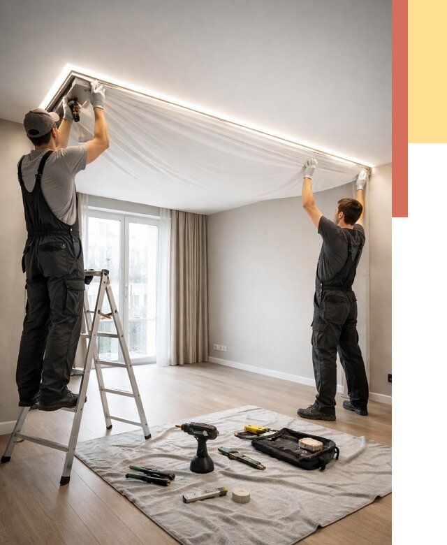 Монтаж парящего натяжного потолка в Самаре от 4548 руб. быстро и недорого | ОТДЕЛОЧНИК-Смр