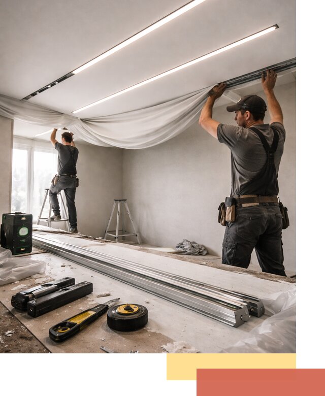 Монтаж натяжных потолков со световыми линиями в Самаре