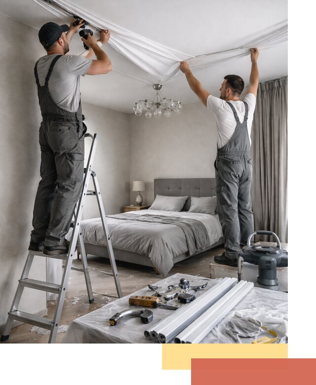 Монтаж натяжного потолка в спальне в Самаре