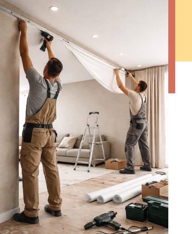 Монтаж натяжного потолка в гостиной в Самаре от 556 руб. | ОТДЕЛОЧНИК-Смр