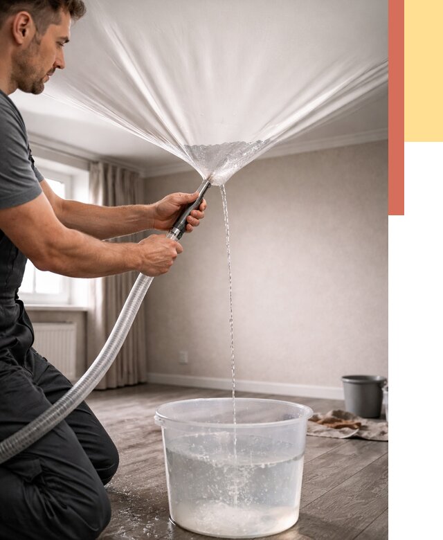 Слив воды с натяжного потолка в Самаре от 2527 руб. быстро и недорого | ОТДЕЛОЧНИК-Смр